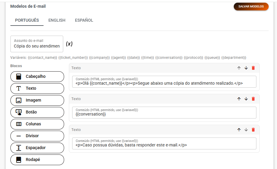 Personalização dos Modelos de E-mail