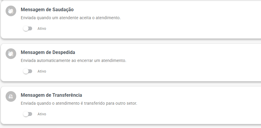 Tipos de Mensagens Automáticas